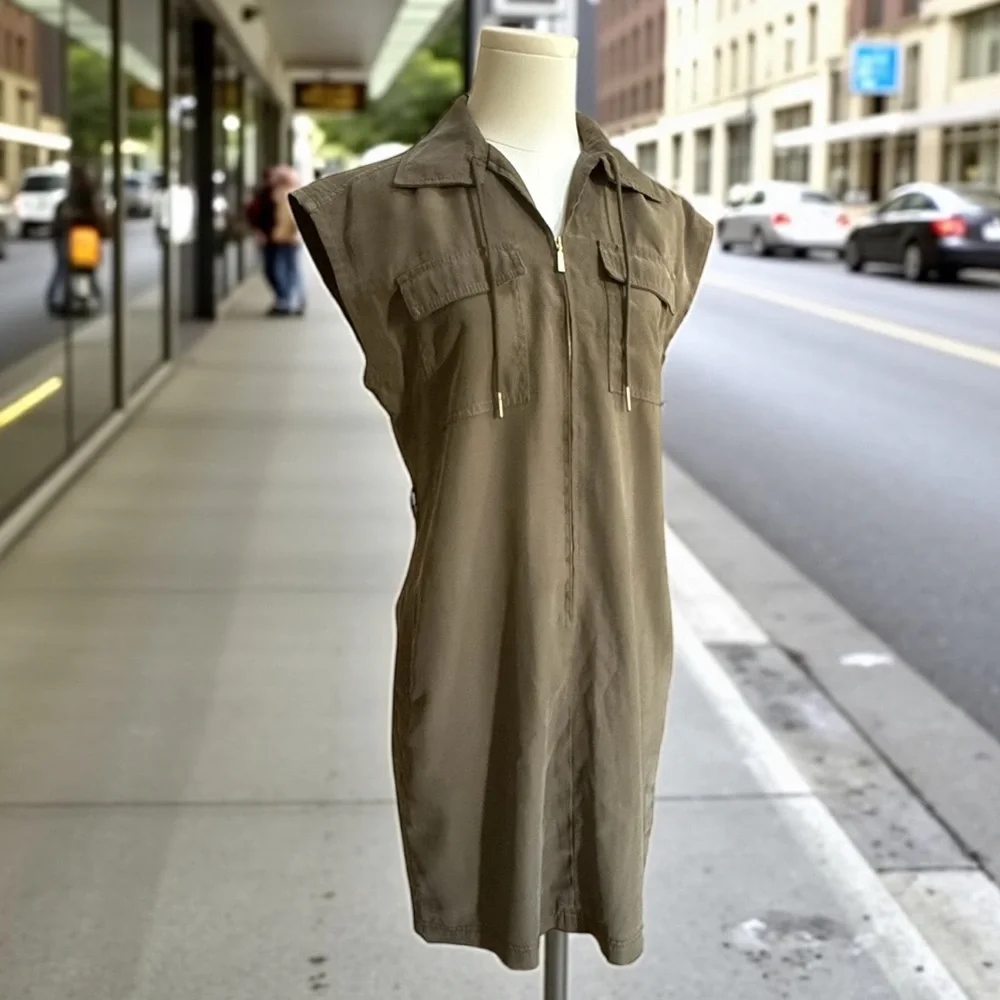 Calvin Klein Women’s Olive Green Zip-Up Shirt Dress! Small! - Picture 3 of 10